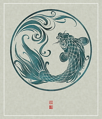 PSD 한마리 물결 일러스트 캘리그라피 붓터치 사람없음 전통문양 원형 동양화 한지 번짐 낙관 잉어 국내일러스트 도형 1 전통 문양 종이 어류 미술 파일형식 효과