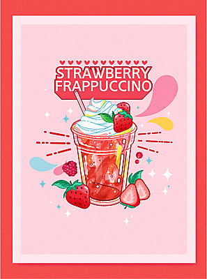 분홍색 일러스트 딸기 빨대 타이포그라피 사람없음 하트 휘핑크림 프라푸치노 국내일러스트 AI파일 모양 문자 커피 컬러 과일 크림 휘핑 파일형식 벡터