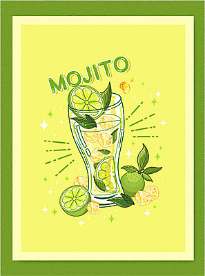 잎 일러스트 잔 주류 타이포그라피 사람없음 초록색 얼음 라임 모히토 국내일러스트 AI파일 자연요소 식물 문자 식기 음료 컬러 과일 칵테일 파일형식 벡터