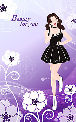 전신 드레스 여자 꽃 허리손 포즈 일러스트 윙크 한명 서기 손짓 성인 타이포그라피 뷰티 보라색 다리들기 의료성형뷰티 성인여자한명만 국내일러스트 AI파일 식물 문자 1 옷 컬러 모션 표정 사람 여자한명만 성인여자만 파일형식 벡터