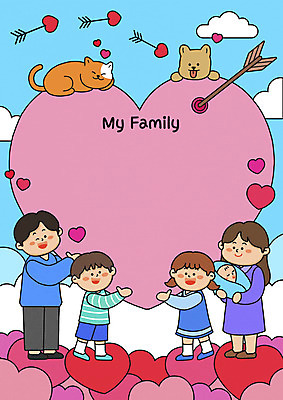 전신 PSD 여자 남자 딸 행복 아들 어린이 분홍색 두마리 일러스트 안기 엄마 프레임 서기 들기 소녀 소년 여러명 성인 반려동물 고양이 화목 하트 아기 아빠 강아지 반려 사랑의화살 국내일러스트 모양 동물 감정 컬러 다수 컨셉 2 포유류 가족 모션 화살 사람 개 파일형식