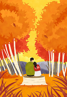 전신 PSD 나무 커플 여자 남자 데이트 일러스트 휴식 앉기 풍경 상반신 성인 두명 주황색 기댐 다정 가을 숲 나무밑둥 성인만 차분 국내일러스트 식물 계절 컬러 컨셉 관계 모션 사람 파일형식