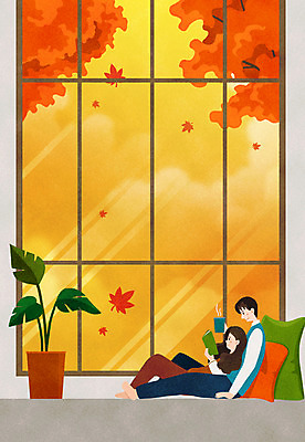전신 PSD 식물 구름 커플 여자 남자 화분 커피 쿠션 데이트 일러스트 창문 단풍나무 휴식 들기 앉기 풍경 성인 두명 책 독서 노란색 다정 가을 성인만 차분 국내일러스트 자연요소 나무 계절 음료 컬러 컨셉 단풍 관계 모션 사람 파일형식