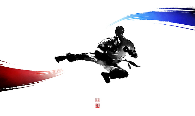 전신 PSD 남자 일러스트 캘리그라피 붓터치 도복 한명 성인 킥 태권도 태극 번짐 태권도선수 낙관 성인남자한명만 국내일러스트 1 문양 옷 모션 운동선수 사람 격투기 남자한명만 성인남자만 파일형식 효과