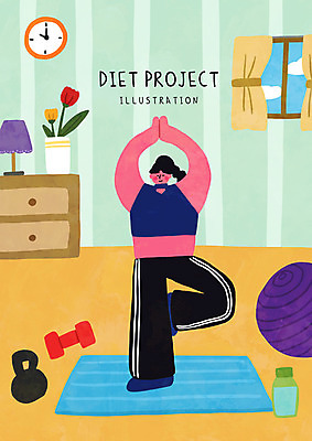 전신 PSD 여자 화분 시계 다이어트 일러스트 요가 창문 한명 서기 성인 아령 요가자세 매트 짐볼 요가복 케틀벨 텀블러 성인여자한명만 홈트레이닝 국내일러스트 1 웰빙 포즈 모션 건강 사람 컵 운동복 운동 여자한명만 성인여자만 파일형식