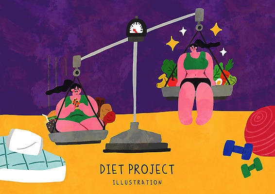 전신 PSD 여자 몸매관리 다이어트 채소 과일 일러스트 베개 패스트푸드 앉기 성인 두명 아령 이불 비교 짐볼 먹기 콜라 양팔저울 성인여자만 식단관리 국내일러스트 컨셉 침구 모션 건강 저울 사람 인스턴트 탄산음료 여자만 성인만 파일형식