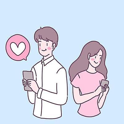 EPS 해외이미지 커플 여자 남자 행복 말풍선 일러스트 사랑 들기 상반신 성인 두명 스마트폰 로맨틱 하트 문자메시지 성인만 해외일러스트 모양 감정 컨셉 관계 모션 사람 핸드폰 스마트기기 메시지 파일형식 벡터