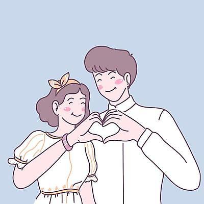 EPS 해외이미지 커플 여자 남자 행복 일러스트 사랑 웃음 상반신 성인 두명 로맨틱 손하트 성인만 해외일러스트 감정 컨셉 관계 표정 사람 손짓 파일형식 벡터