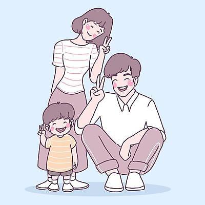 EPS 해외이미지 전신 라이프스타일 여자 남자 행복 어린이 일러스트 가족 함께함 가족애 소년 성인 세명 가족사진 브이 웅크림 해외일러스트 감정 컨셉 관계 모션 사랑 사람 손짓 생활 파일형식 벡터 단체사진