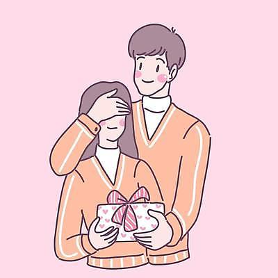 EPS 해외이미지 커플 여자 기념일 남자 일러스트 선물 사랑 들기 상반신 성인 두명 선물상자 눈가림 주기 성인만 해외일러스트 감정 관계 모션 사람 이벤트 상자 가림 파일형식 벡터