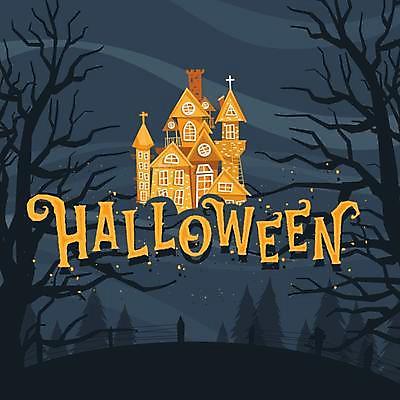 EPS 해외이미지 나무 실루엣 일러스트 타이포그라피 사람없음 검은색 할로윈 성 해외일러스트 식물 문자 건축물 컬러 촬영기법 파일형식 벡터