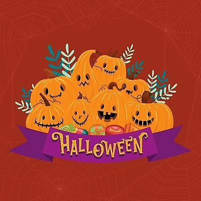 EPS 해외이미지 리본 잎 일러스트 사탕 사람없음 빨간색 할로윈 잭오랜턴 해외일러스트 식물 컬러 디저트 파일형식 벡터