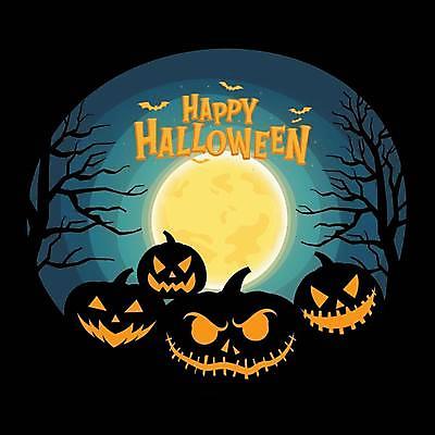 EPS 해외이미지 나무 실루엣 일러스트 타이포그라피 사람없음 검은색 할로윈 보름달 박쥐 잭오랜턴 해외일러스트 식물 문자 컬러 포유류 촬영기법 달 파일형식 벡터