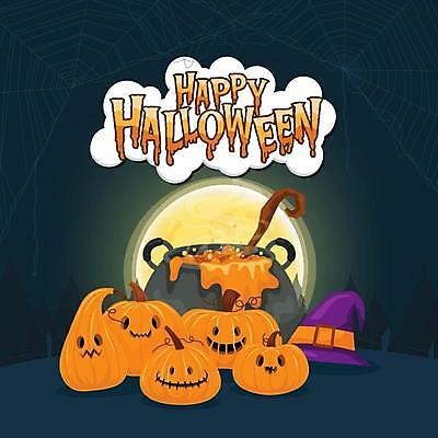 EPS 해외이미지 일러스트 타이포그라피 사람없음 검은색 할로윈 달 마녀모자 솥단지 잭오랜턴 해외일러스트 자연요소 문자 모자_잡화 컬러 파일형식 벡터