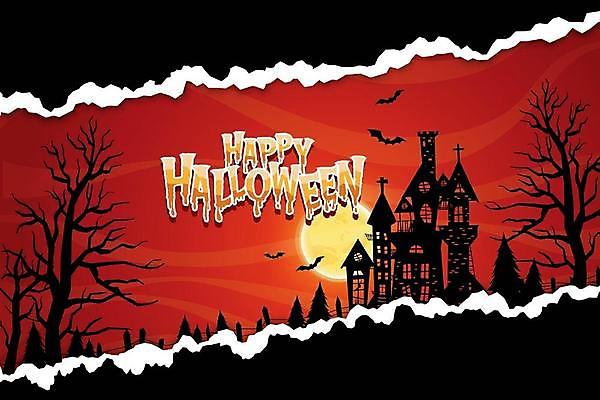 EPS 해외이미지 나무 실루엣 여러마리 일러스트 타이포그라피 사람없음 빨간색 검은색 할로윈 보름달 성 박쥐 해외일러스트 식물 문자 건축물 컬러 다수 포유류 촬영기법 달 파일형식 벡터