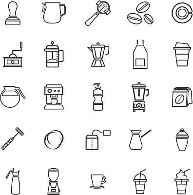 EPS 해외이미지 커피 일러스트 사람없음 세트 카페 원두 커피잔 커피포트 커피메이커 믹서 거품기 시럽 바리스타 그라인더 쉐이커 테이크아웃컵 포타필터 원두봉투 해외일러스트 직업 음료 주전자 주방용품 봉투 잔 컵 상점 커피용품 파일형식 벡터