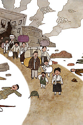 전신 PSD 구름 여자 남자 어린이 일러스트 군대 들기 소녀 소년 여러명 성인 건물 군인 고통 슬픔 짐 죽음 역사 연기 철모 난민 도피 6.25전쟁 국군 군모 북한군 국내일러스트 자연요소 직업 건축물 감정 다수 모션 사람 보호장비 군용 전쟁 파일형식