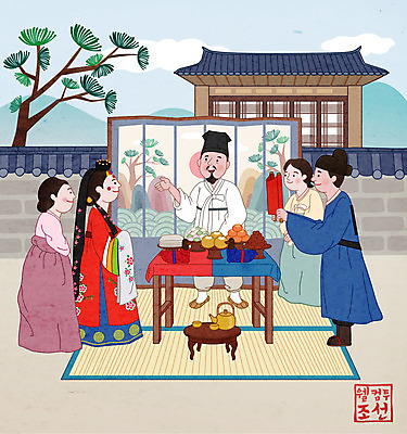 전신 라이프스타일 여자 남자 신랑 일러스트 한옥 기와집 서기 여러명 성인 소나무 한복 조선시대 전통혼례 병풍 목각원앙 성인만 기와담장 국내일러스트 AI파일 나무 한국전통 다수 결혼 고건축 모션 기와 사람 생활 담장 역사 전통의상 전통의례 파일형식 벡터