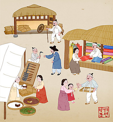 전신 라이프스타일 여자 남자 어린이 일러스트 곡류 초가집 서기 들기 앉기 소녀 여러명 상반신 성인 시장 한복 실크 조선시대 낫 쌀가마 곳간 대장간 엿장수 호미 저잣거리 국내일러스트 AI파일 한국전통 다수 모션 거리 한옥 사람 생활 상가 직물 역사 전통의상 농기구 파일형식 벡터 장수_직업