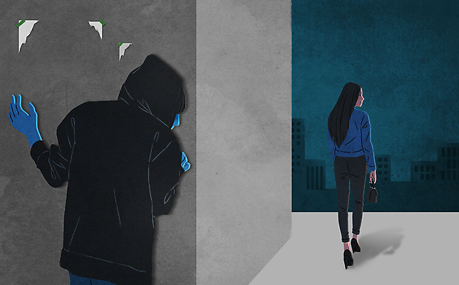 전신 PSD 여자 남자 일러스트 상반신 성인 두명 걷기 뒤돌아보기 범죄 골목길 야간 범죄인 엿보기 사회이슈 스토커 스토킹 성인만 국내일러스트 자연요소 길 컨셉 모션 사람 파일형식