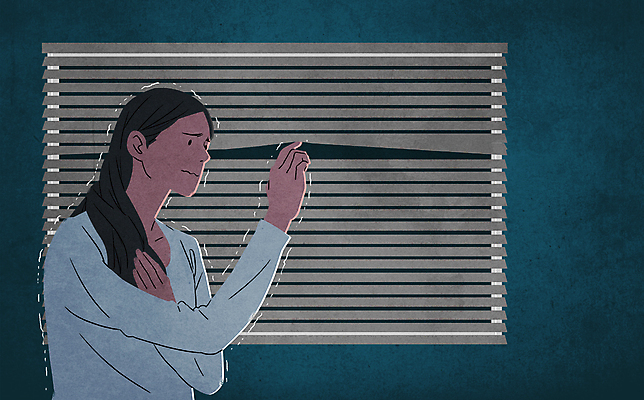 PSD 여자 일러스트 창문 한명 들기 상반신 성인 블라인드 범죄 무서움 사회이슈 확인 떨림 스토킹 성인여자한명만 국내일러스트 1 감정 컨셉 모션 사람 커튼 여자한명만 성인여자만 파일형식