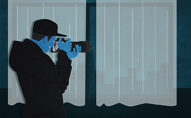 PSD 여자 남자 일러스트 창문 들기 상반신 성인 두명 카메라 커튼 범죄 범죄인 엿보기 사회이슈 도촬 몰래카메라 스토커 스토킹 성인만 국내일러스트 컨셉 모션 사람 전자제품 파일형식