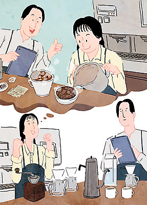 PSD 여자 남자 커피 생각 일러스트 상상 들기 여러명 상반신 성인 태블릿 파이팅 우유 최고 비즈니스우먼 커피잔 커피포트 바리스타 그라인더 자격증 자기개발 핸드드립 핸드밀 성인만 국내일러스트 직업 음료 다수 비즈니스 모션 주전자 잔 유제품 사람 전자제품 스마트기기 직장인 증명서 커피용품 파일형식