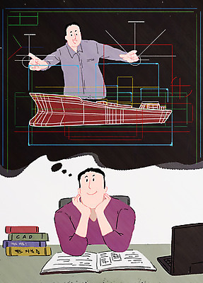 PSD 남자 생각 일러스트 상상 설계 상반신 성인 두명 그래픽 책 노트북 턱괴기 자격증 자기개발 책더미 캐드 선박 성인남자만 국내일러스트 컨셉 수상교통 모션 사람 전자제품 무더기 증명서 남자만 성인만 파일형식