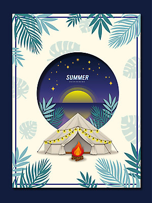 별 일러스트 밤하늘 프레임 텐트 사람없음 여름 캠핑 보름달 모닥불 야자수잎 조명장식 프레임일러스트 여름배경 국내일러스트 AI파일 자연요소 계절 백그라운드 잎 하늘 불 레저 조명 캠핑도구 장식 달 야간 파일형식 벡터