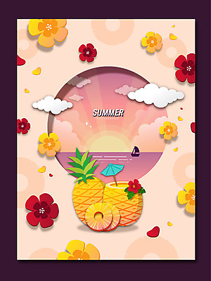 구름 꽃 요트 일러스트 프레임 사람없음 여름 태양 노을 파라솔 파인애플 파인애플주스 프레임일러스트 여름배경 국내일러스트 AI파일 자연요소 식물 계절 백그라운드 배_교통 과일 과일주스 열대과일 파일형식 벡터