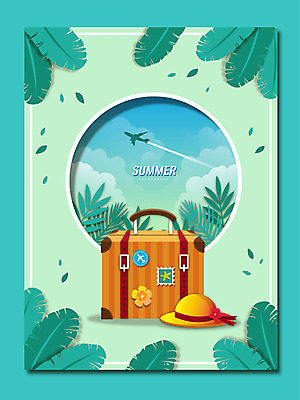 잎 일러스트 하늘 비행기 프레임 사람없음 연두색 여름 여행가방 비치모자 비행운 프레임일러스트 여름배경 국내일러스트 AI파일 식물 모자_잡화 계절 백그라운드 가방 항공교통 대중교통 초록색 파일형식 벡터 구름_자연