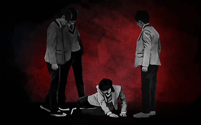전신 PSD 학생 남자 교복 일러스트 학교 청소년 서기 여러명 검은색 범죄 사회이슈 넘어짐 왕따 폭행 학교폭력 십대남자만 국내일러스트 옷 교육 컬러 다수 컨셉 모션 사람 폭력 남자만 십대만 파일형식