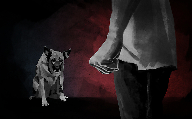 PSD 한마리 남자 일러스트 한명 상반신 성인 검은색 주먹 폭력 범죄 개 강아지 동물학대 사회이슈 성인남자한명만 국내일러스트 1 컬러 컨셉 포유류 모션 사람 반려동물 학대 남자한명만 성인남자만 파일형식