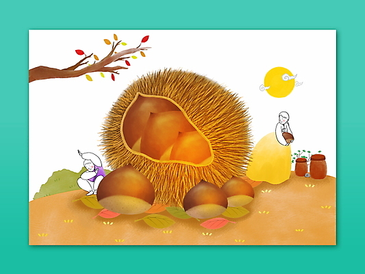 전신 PSD 여자 남자 일러스트 들기 성인 두명 추석 한국인 보름달 나뭇가지 수비 밤 밤송이 한복 웅크림 소인 성인만 국내일러스트 나무 한국전통 명절 모션 사람 동양인 견과류 달 밤_견과류 전통의상 파일형식