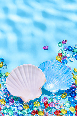 포토 JPG 스튜디오촬영 물결 유리 실내 물그림자 사람없음 여름 파란색 조개껍데기 감성 몽환 국내포토 계절 컬러 컨셉 재질 조개 그림자 내부 파일형식