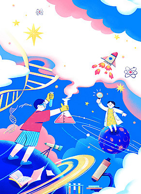 전신 PSD 구름 여자 남자 어린이 과학 일러스트 돋보기 고글 현미경 실험 여름방학 들기 소녀 소년 두명 책 파란색 행성 로켓 실험복 연기 DNA 삼각플라스크 과학교육 유리관 천체망원경 사교육 어린이만 국내일러스트 자연요소 교육 컬러 모션 방학 실험기구 사람 우주 망원경 가운 생명공학 플라스크 파일형식 여름_계절