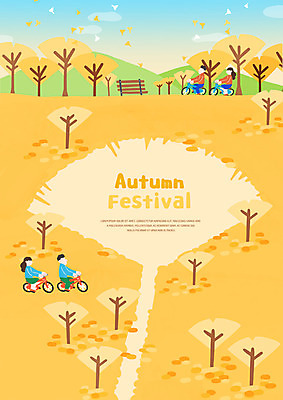 PSD 여자 남자 벤치 일러스트 여러명 성인 노란색 자전거 가을 승차 은행잎 은행나무 성인만 가을축제 국내일러스트 나무 계절 컬러 다수 잎 의자 모션 사람 바이크 축제 파일형식 가을_계절