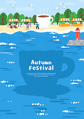 전신 PSD 나무 여자 남자 커피 바다 일러스트 갈매기 등대 서기 들기 앉기 여러명 성인 파란색 가을 커피잔 성인만 가을축제 국내일러스트 식물 계절 음료 컬러 다수 모션 조류 잔 사람 축제 파일형식 가을_계절