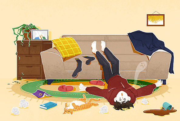 전신 PSD 남자 화분 커피 쿠션 일러스트 피곤 한명 성인 책 소파 눕기 노란색 고양이 카펫 재킷 영혼 지저분함 쓰레기 서랍장 쏟아짐 귀찮음 반려 성인남자한명만 번아웃증후군 증후군 국내일러스트 1 음료 컬러 가구 컨셉 의자 포유류 모션 사람 반려동물 외투 감각 질병 사회이슈 남자한명만 성인남자만 파일형식