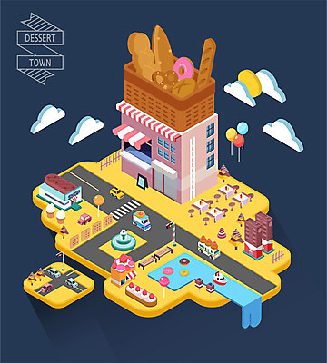 구름 도로 빵 일러스트 자동차 디저트 사탕 사람없음 건물 과자 마을 상점 빵집 도넛 바게트 풍선 타운 아이소메트릭 초코바 국내일러스트 AI파일 자연요소 건축물 길 음식 육상교통 교통시설 도시 파일형식 벡터