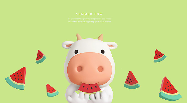 PSD 편집이미지 한마리 여름음식 수박 들기 사람없음 연두색 여름 여름휴가 바캉스 3D 소 먹기 소캐릭터 수박조각 흰소 제철과일 편집3D 1 계절 음식 조각 동물캐릭터 과일 포유류 모션 휴가 초록색 디지털합성 제철 파일형식 여름_계절