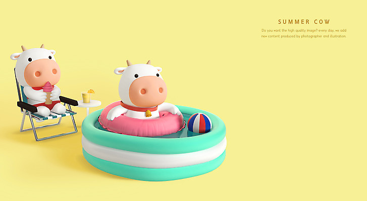 PSD 편집이미지 커플 두마리 수영장 들기 앉기 사람없음 여름 여름휴가 바캉스 노란색 3D 소 비치볼 선베드 튜브 소캐릭터 콘아이스크림 물풀장 흰소 편집3D 계절 컬러 동물캐릭터 2 의자 공 포유류 관계 모션 휴가 아이스크림 바캉스용품 디지털합성 파일형식 여름_계절