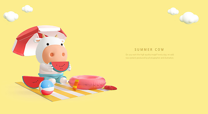 PSD 구름 편집이미지 한마리 여름음식 수박 들기 사람없음 여름 여름휴가 바캉스 노란색 3D 파라솔 소 비치볼 돗자리 소캐릭터 흰소 제철과일 편집3D 자연요소 1 계절 음식 컬러 동물캐릭터 과일 공 포유류 모션 휴가 바캉스용품 디지털합성 제철 파일형식 여름_계절