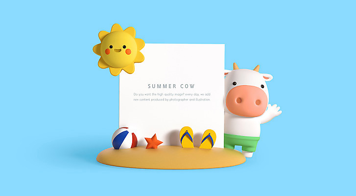 PSD 편집이미지 한마리 배너 하늘색 불가사리 프레임 사람없음 여름 여름휴가 바캉스 태양 3D 소 쪼리 비치볼 손인사 소캐릭터 흰소 편집3D 자연요소 1 계절 동물캐릭터 공 포유류 휴가 극피동물 바캉스용품 파란색 인사 샌들 디지털합성 파일형식 여름_계절