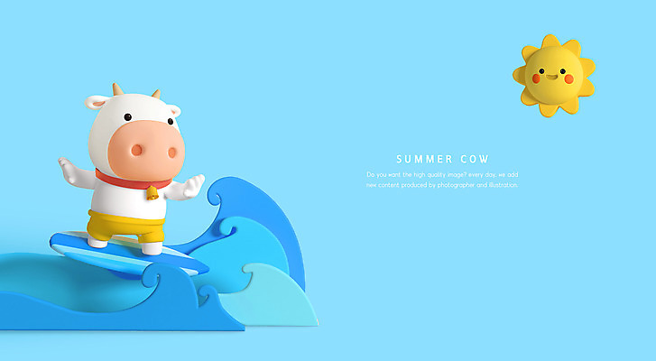 PSD 편집이미지 한마리 파도 하늘색 사람없음 여름 여름휴가 바캉스 3D 서핑보드 서핑 소 소캐릭터 서퍼 흰소 편집3D 1 계절 바다 동물캐릭터 포유류 휴가 운동선수 파란색 수상스포츠 보드_스포츠 디지털합성 파일형식 여름_계절