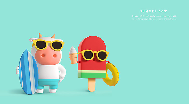 PSD 편집이미지 한마리 하늘색 여름음식 수박 들기 사람없음 여름 여름휴가 바캉스 선글라스 3D 서핑보드 소 튜브 소캐릭터 콘아이스크림 아이스크림캐릭터 흰소 제철과일 디저트캐릭터 편집3D 캐릭터 1 계절 안경 음식 동물캐릭터 과일 포유류 모션 휴가 아이스크림 디저트 파란색 보드_스포츠 디지털합성 제철 파일형식 여름_계절