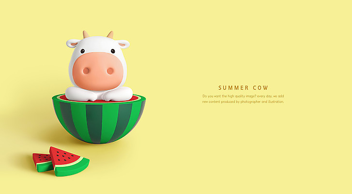 PSD 편집이미지 한마리 여름음식 수박 사람없음 여름 여름휴가 바캉스 노란색 3D 소 소캐릭터 수박조각 흰소 제철과일 편집3D 1 계절 음식 컬러 조각 동물캐릭터 과일 포유류 휴가 디지털합성 제철 파일형식 여름_계절