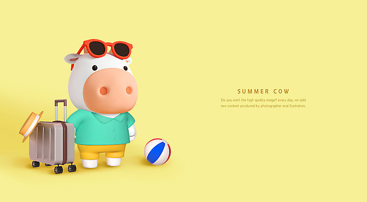 PSD 편집이미지 모자 한마리 사람없음 여름 여름휴가 바캉스 선글라스 노란색 3D 캐리어 소 비치볼 소캐릭터 흰소 편집3D 1 잡화 계절 안경 컬러 동물캐릭터 공 포유류 휴가 바캉스용품 여행가방 디지털합성 파일형식 여름_계절