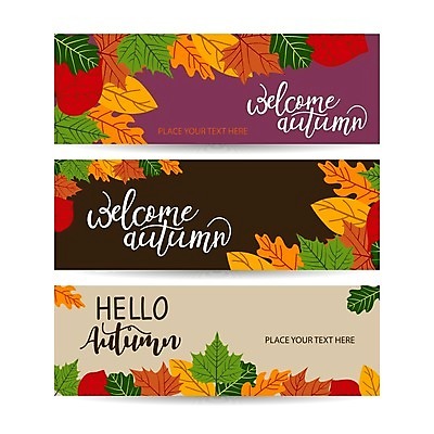EPS 해외이미지 배너 낙엽 일러스트 글자캘리그라피 사람없음 세트 가을 해외일러스트 계절 잎 캘리그라피 파일형식 벡터