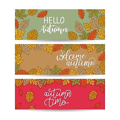 EPS 해외이미지 배너 낙엽 일러스트 글자캘리그라피 사람없음 세트 가을 해외일러스트 계절 잎 캘리그라피 파일형식 벡터